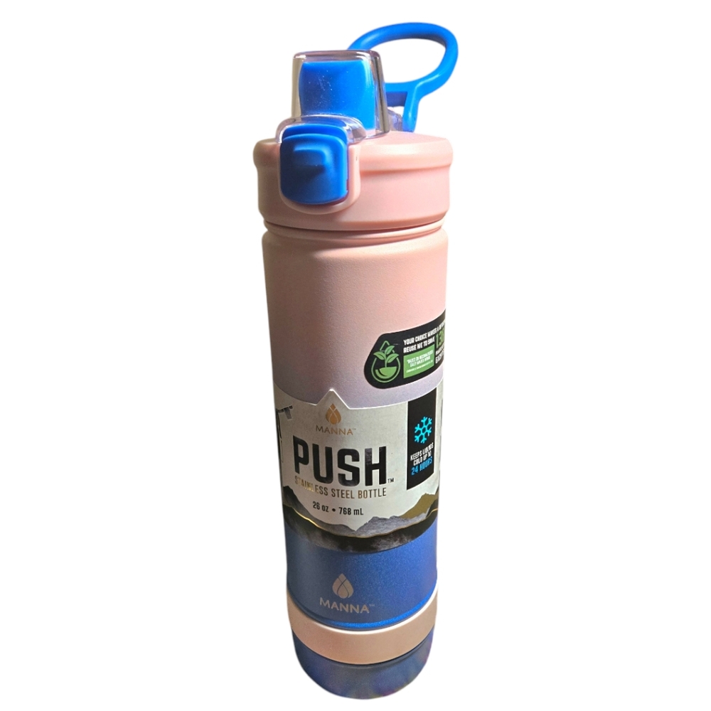 Manna Pink and Blue Ombre Stainless Steel Water Bottle 26 oz 768 mL NEW